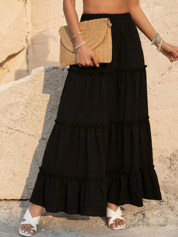 VCAY Solid Ruffle Hem Skirt