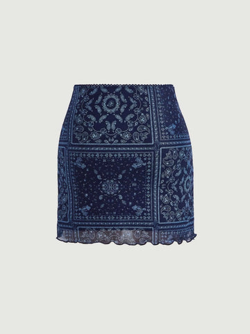 MOD Paisley Scarf Print Lettuce Trim Skirt