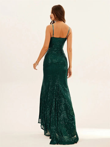 Split Thigh Sequin Cami Formal Dress