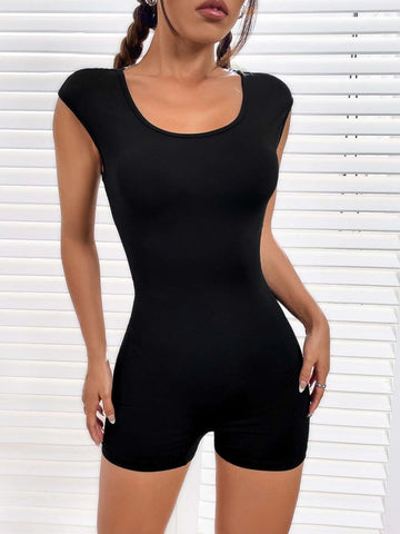 Solid Backless Unitard Romper