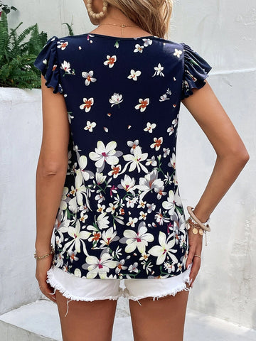EMERY ROSE Floral Print Butterfly Sleeve Tee