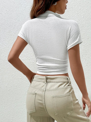 EZwear Solid Mock Neck Crop Tee