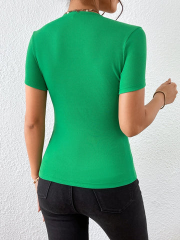 Unity Square Neck Button Detail Ribbed Knit Tee