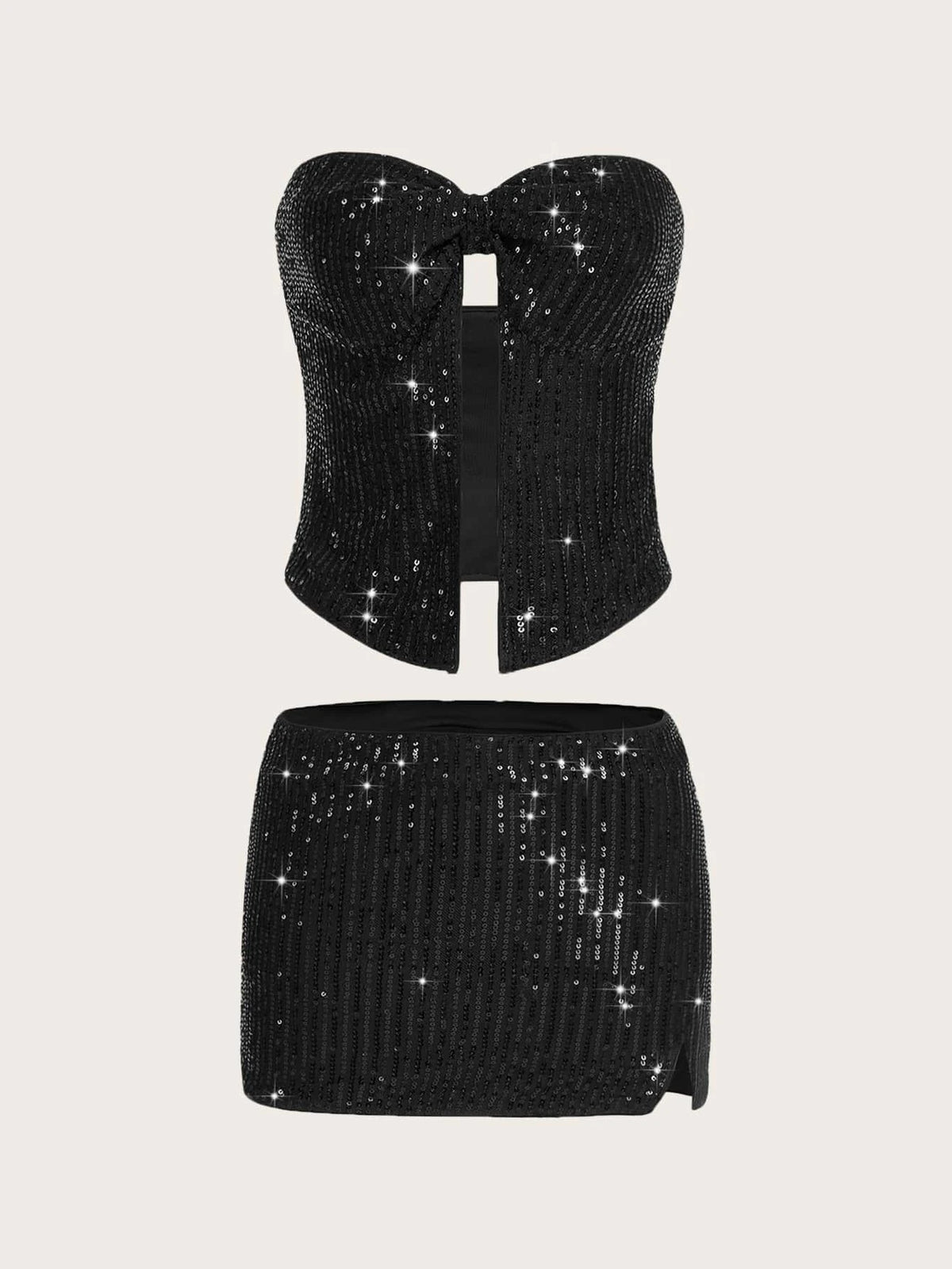 Split Hem Sequin Tube Top & Bodycon Skirt