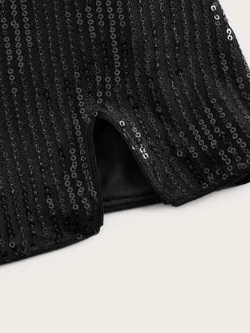 Split Hem Sequin Tube Top & Bodycon Skirt