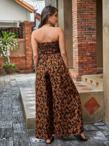 EMERY ROSE Allover Print Shirred Tube Jumpsuit