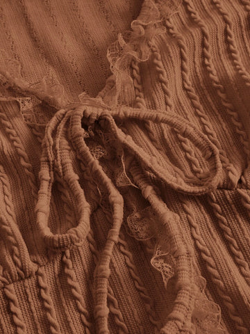 MOD Tie Front Frill Trim Puff Sleeve Crop Tee