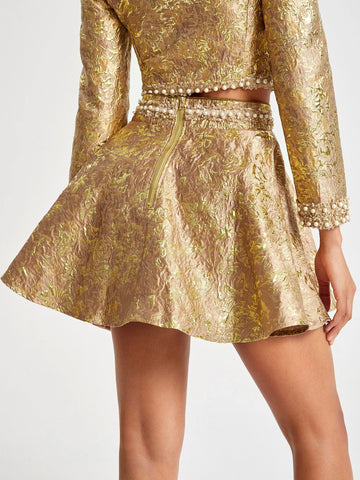 Jacquard Floral Pattern Flare Hem Skirt