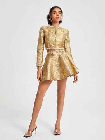 Jacquard Floral Pattern Flare Hem Skirt