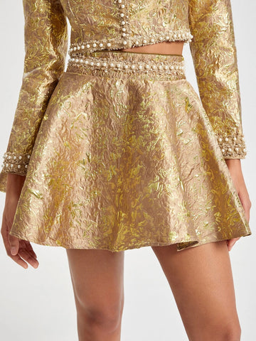 Jacquard Floral Pattern Flare Hem Skirt