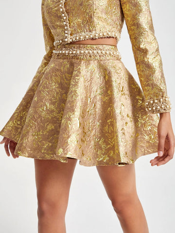 Jacquard Floral Pattern Flare Hem Skirt