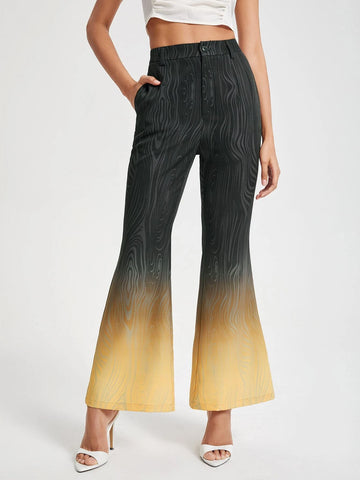 Ombre Striped Print Flare Leg Pants