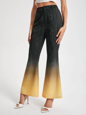 Ombre Striped Print Flare Leg Pants