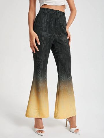 Ombre Striped Print Flare Leg Pants