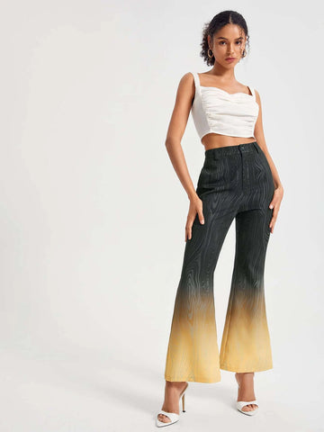 Ombre Striped Print Flare Leg Pants