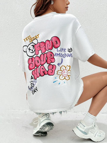 EZwear Slogan Graphic Drop Shoulder Tee