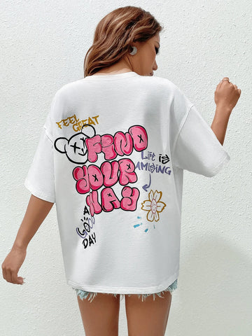EZwear Slogan Graphic Drop Shoulder Tee