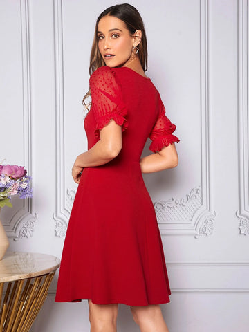 EMERY ROSE Swiss Dot Mesh Sleeve Dress