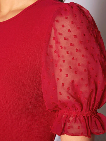 EMERY ROSE Swiss Dot Mesh Sleeve Dress