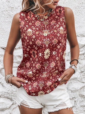 EMERY ROSE Allover Print Keyhole Back Sleeveless Blouse