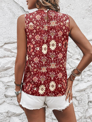EMERY ROSE Allover Print Keyhole Back Sleeveless Blouse