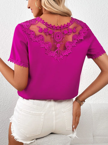 Unity Embroidery Mesh Back Lace Trim Blouse