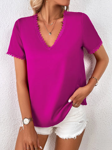 Unity Embroidery Mesh Back Lace Trim Blouse