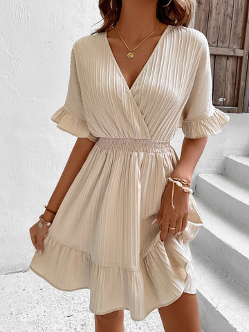 Flounce Sleeve Ruffle Hem Dress