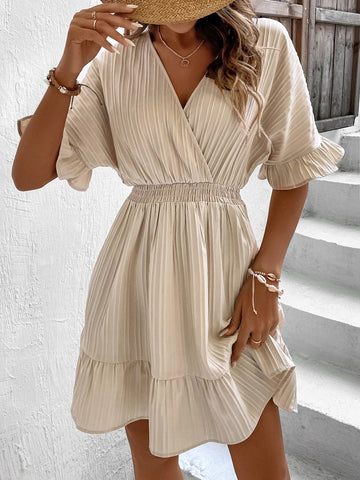 Flounce Sleeve Ruffle Hem Dress