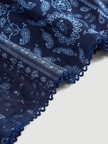 MOD Paisley Scarf Print Lettuce Trim Skirt