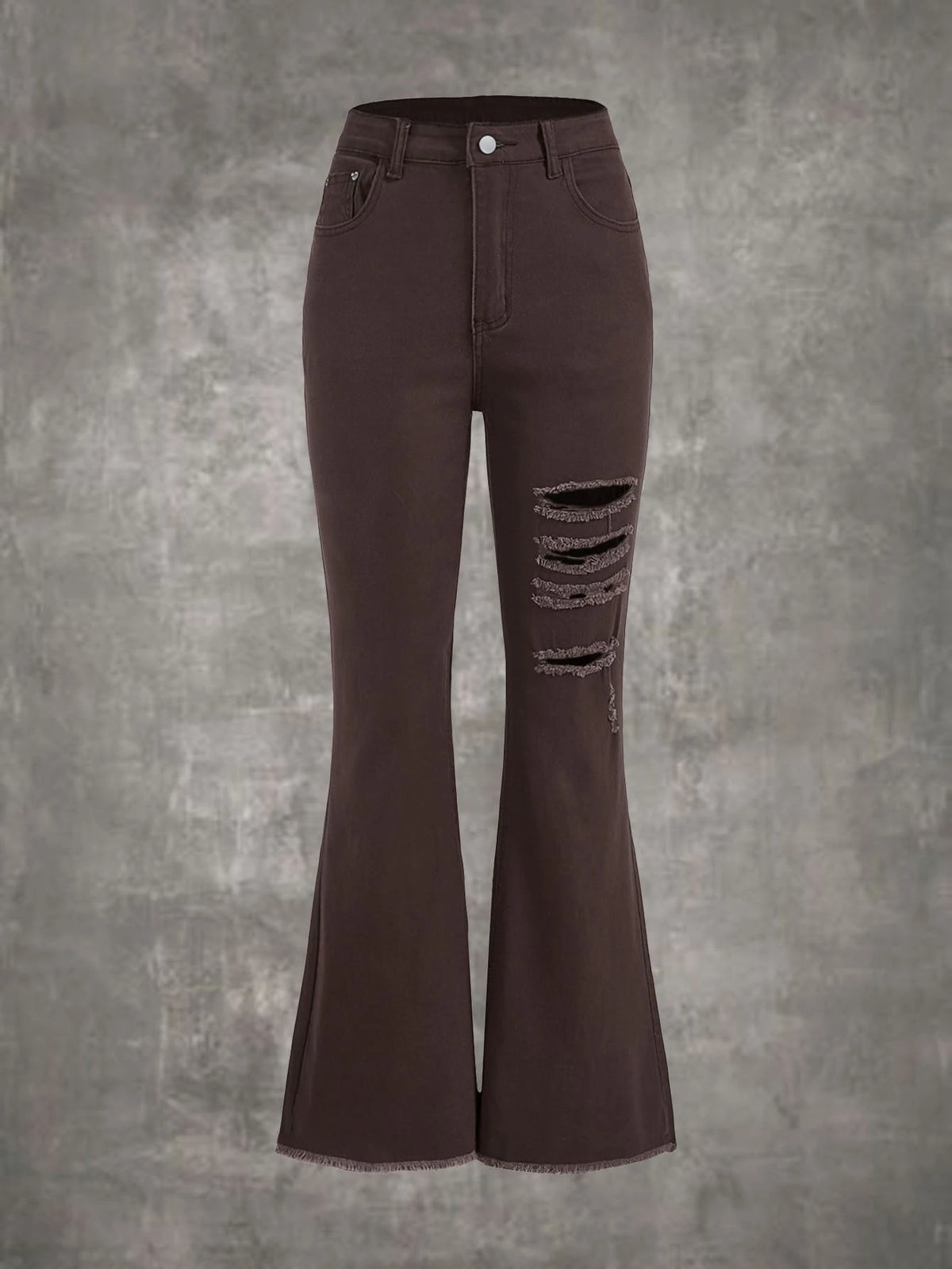 ROMWE STPL Ripped Raw Hem Flare Leg Jeans