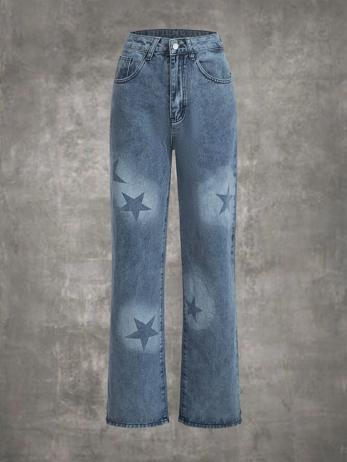 ROMWE Grunge Punk Star Print Straight Leg Jeans