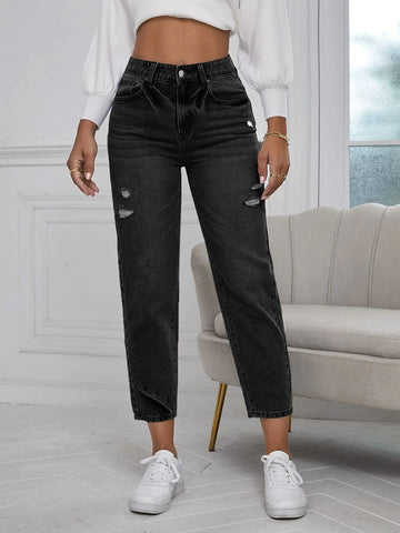 Ripped Mom Fit Jeans Without Belt