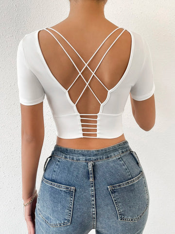SXY Criss Cross Back Crop Tee