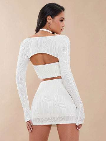 Tie Front Cut Out Crop Top & Bodycon Skirt