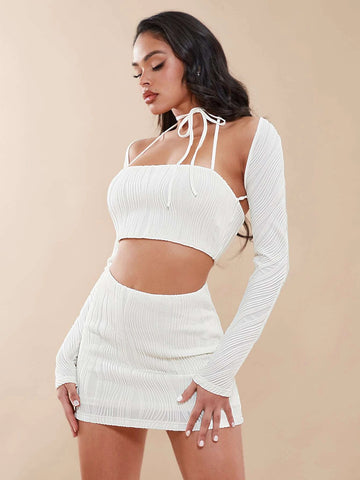 Tie Front Cut Out Crop Top & Bodycon Skirt