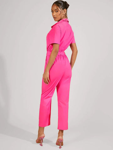 Zip Front Belted Jumpsuit