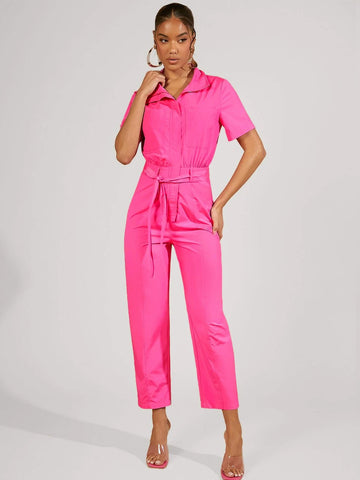 Zip Front Belted Jumpsuit