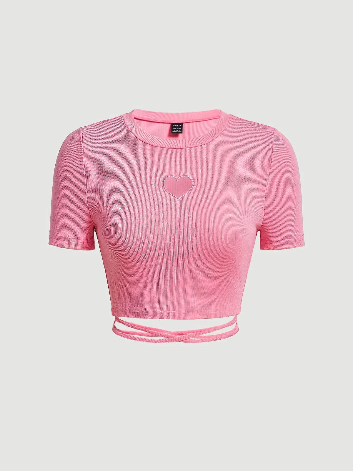 MOD Heart Cut Out Crisscross Tie Back Crop Tee