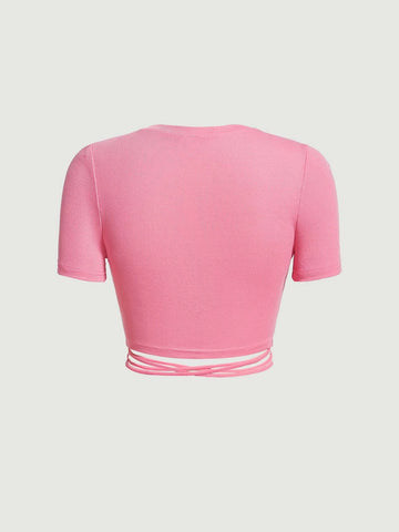 MOD Heart Cut Out Crisscross Tie Back Crop Tee