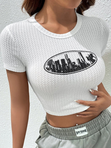 EZwear Building Print Crop Tee