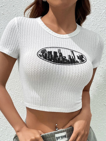 EZwear Building Print Crop Tee
