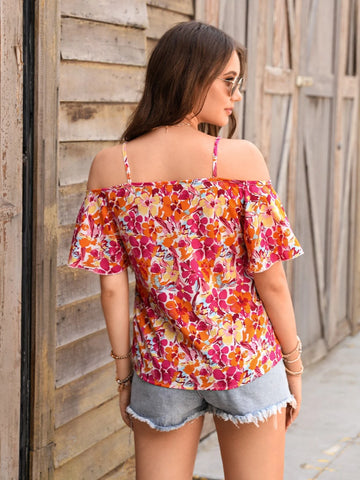 EMERY ROSE Floral Print Cold Shoulder Blouse