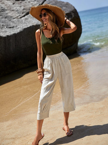 EMERY ROSE Solid Slant Pocket Capris Pants