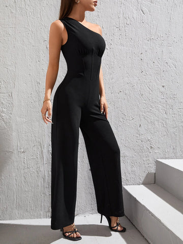 One Shoulder Wide Leg Jumpsuit