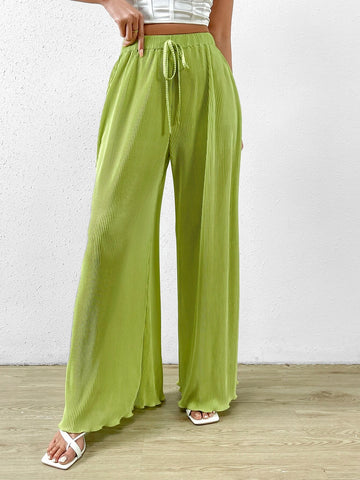 Solid Knot Front Wide Leg Pants