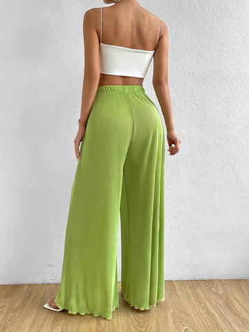 Solid Knot Front Wide Leg Pants