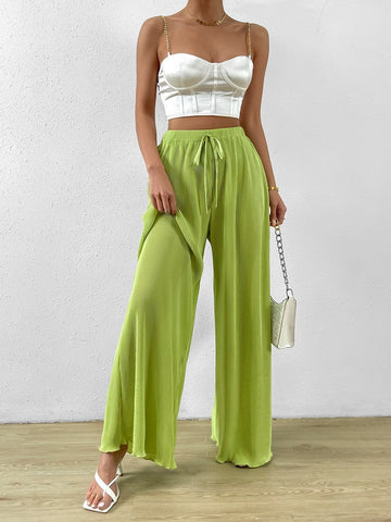 Solid Knot Front Wide Leg Pants