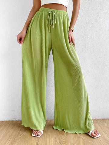 Solid Knot Front Wide Leg Pants