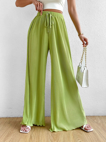 Solid Knot Front Wide Leg Pants